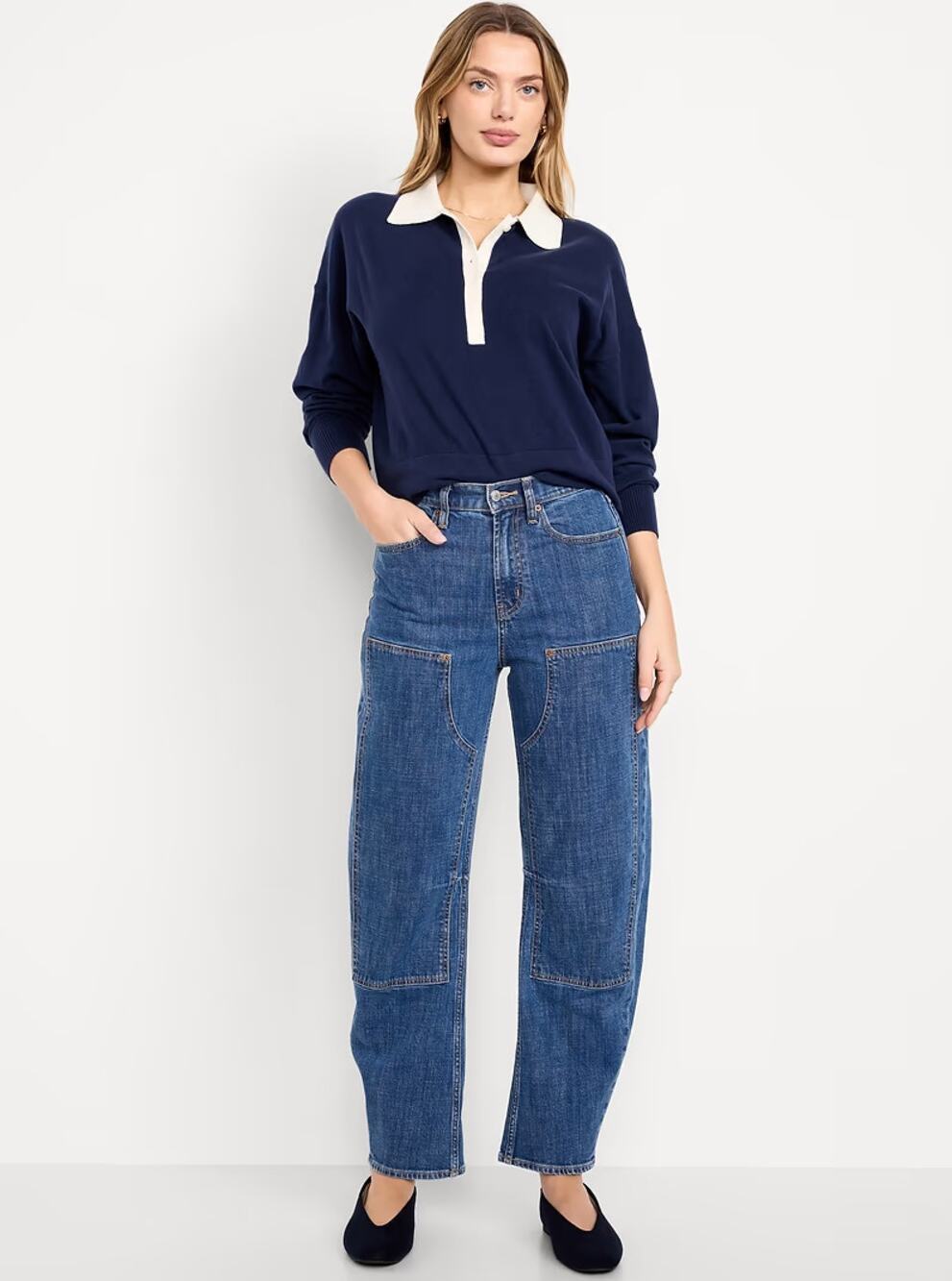 OLD NAVY High-Waisted Baggy Barrel Utility Jeans Abyss Sz 16 NWT {3V2}